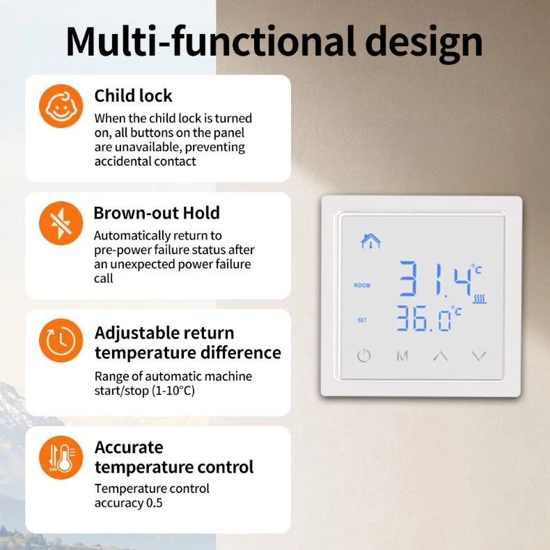 Smart Thermostat 3A16A Floor Heating Temperature Controller with LED Touch Screen Electric Heating Control for Gas Boiler