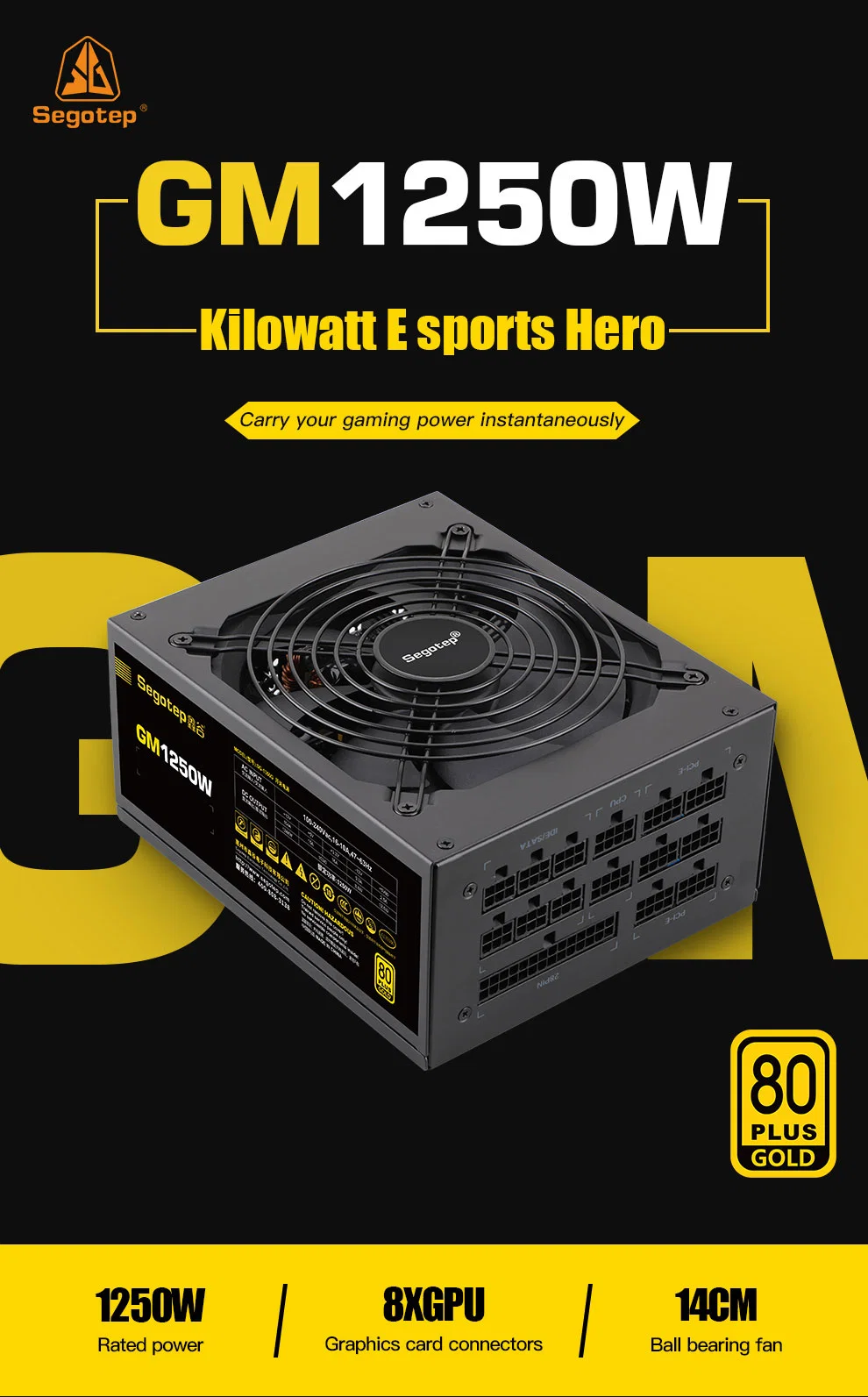 Segotep GM1250W 80plus Gold Certified High Performance Gaming/Mining PSU, Support High End Graphic Cards, ATX Power Supply, Switching Power Supply