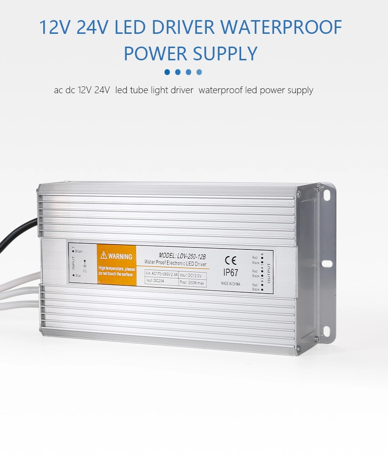 250W 12V 24V Waterproof Outdoor IP67 LED Switching Power Supply