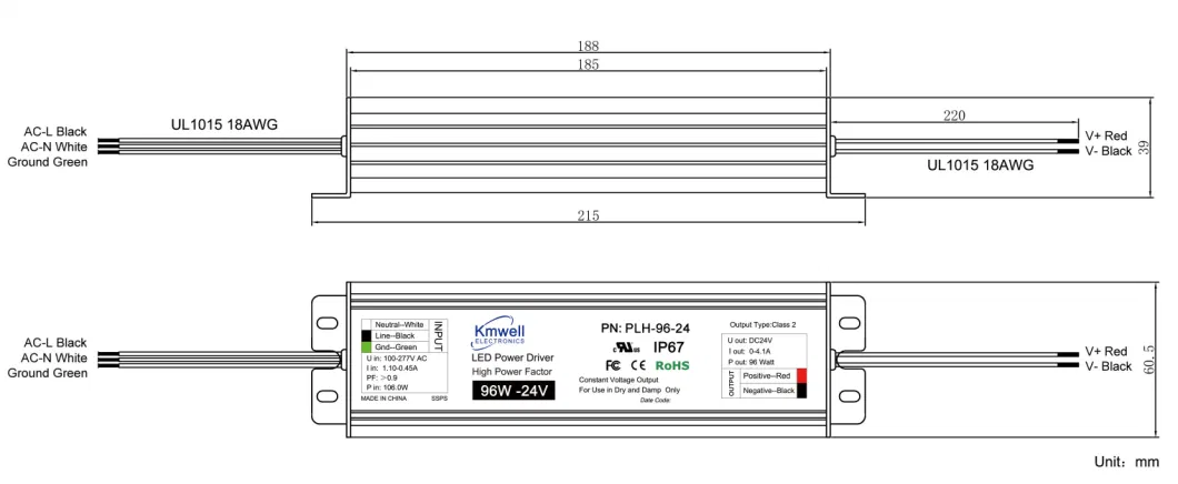 High Power Factor Plh-96W 100W 12V 24V 48V LED Driver Waterproof LED Power Supply for Outdoor Sign Market with UL Listed CE FCC RoHS