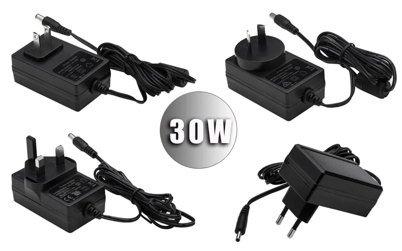 New Products Interchangeable Plug Adapter EU/Us/UK/Au/Cn Standard 12V 2A 30W Power Supply