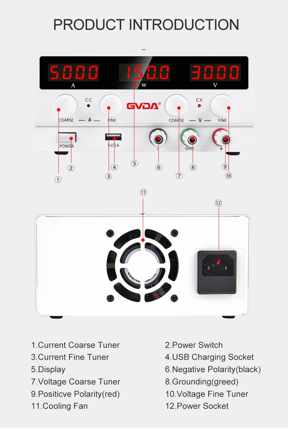 Adjustable DC Power Supply 60V 5A LED Digital Lab Bench Power Source Stabilized Power Supply Voltage Regulator Switch