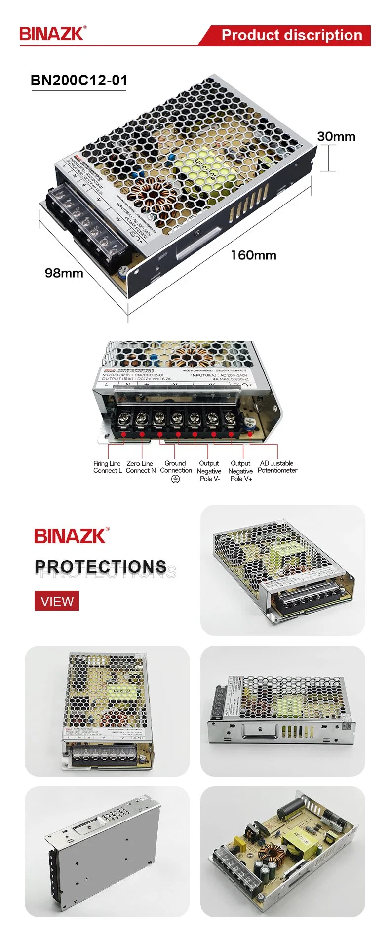 Bina 220 VAC to 12 V DC Transformer Industrial Power Supply 24 V