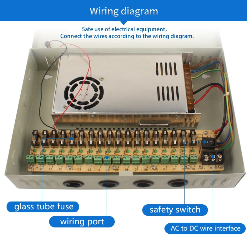 Metal Box DC 12V 18 Channel Switching CCTV Battery Backup Power Supply