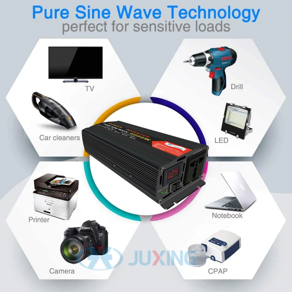 4000W Pure Sine Wave Power Inverter 12V 24V 48V 60V DC to 220V AC Converter