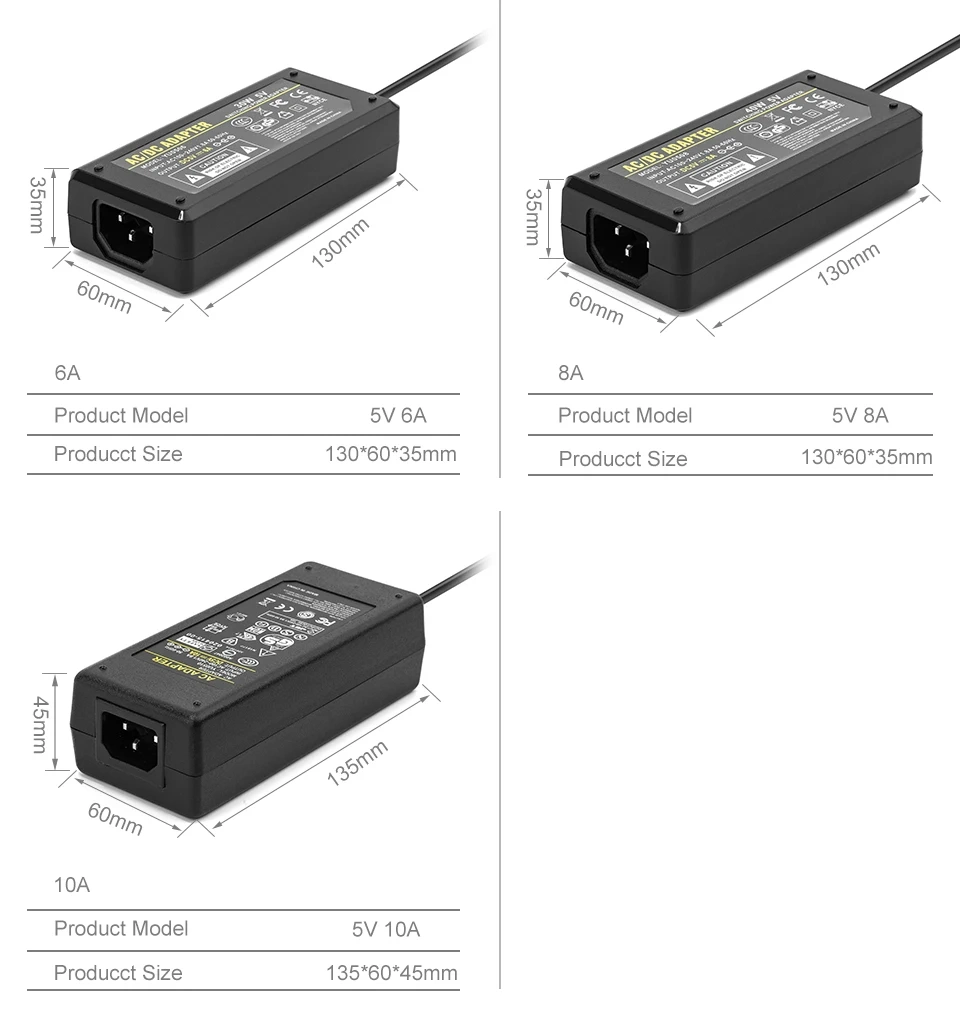 DC5V LED Power Supply 2A 3A 6A 8A 10A Switch Transformer Ws2812b LED Strip Light Adapter Sk6812 RGBW Ws2801 Sk9822 Ws2813 Lights