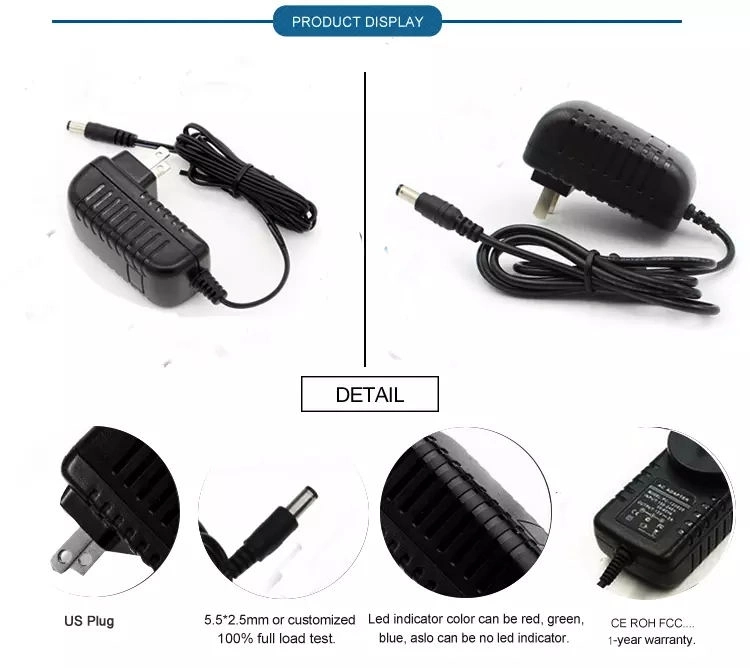 Wall Mounted 12 Volt 1 Amp AC/DC Switching Power Adapter 12 Watt Power Supply