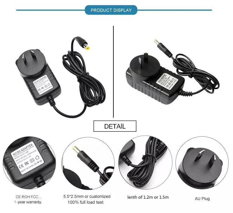 Wall Mounted 12 Volt 1 Amp AC/DC Switching Power Adapter 12 Watt Power Supply