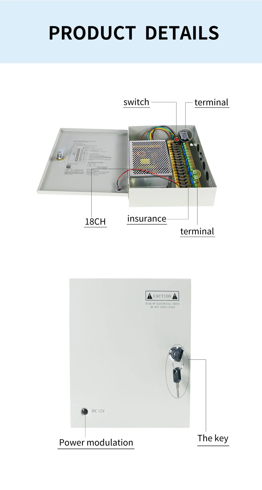 The Shampower 12V 20A 18 Fused Outputs CCTV Switching Power Supply for Security CCTV Camera and LED Strip Lights