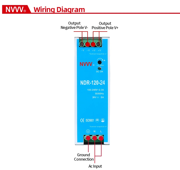 Ndr-120W-24V 12V/24V 10A 120W Slim DIN Rail Switching Power Supply