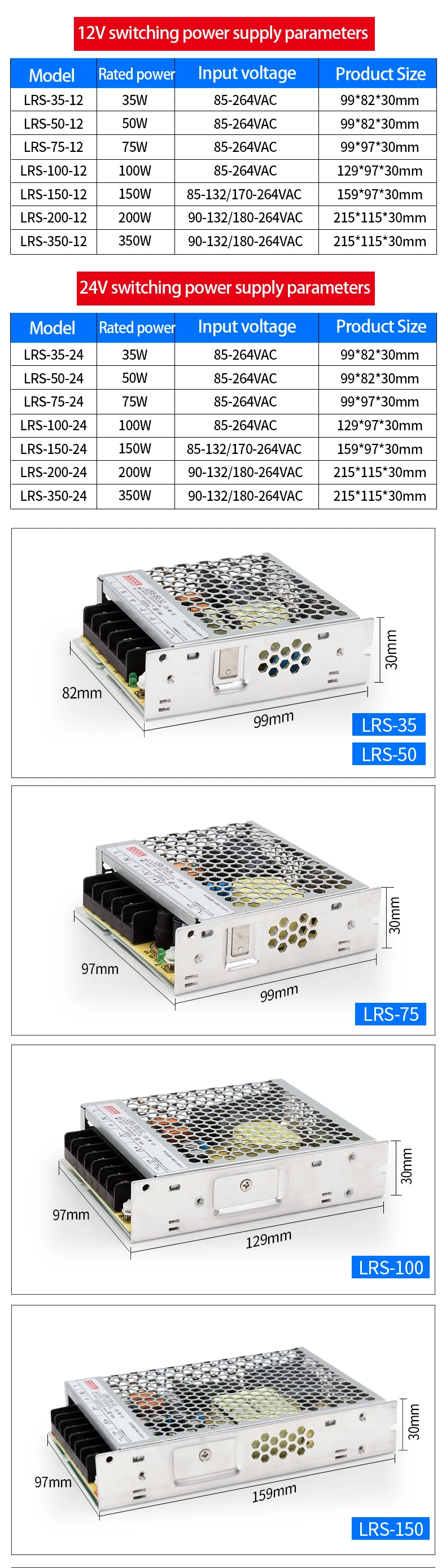 AC 110V 220V to 12V 5V 24V 36V DC Switching Power Supply SMPS 1A 2A 3A 2.5A 5A 8A 10A 15A 20A 30A 40A 50A