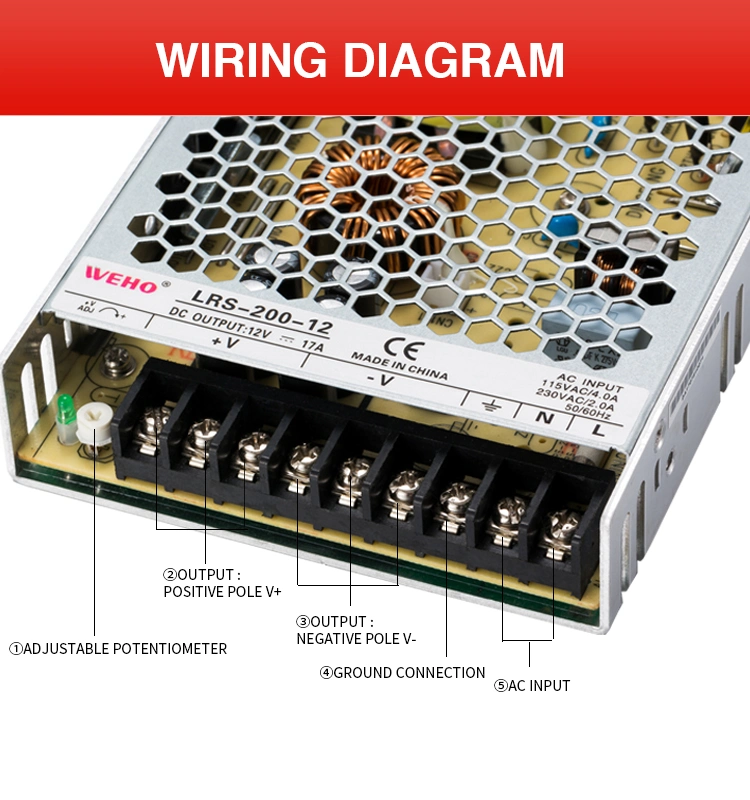 LED Driver SMPS Power Supplies 12V 5A 10A 15A Lrs-200-12 200watt Single Output Industrial AC to DC Power Supplies