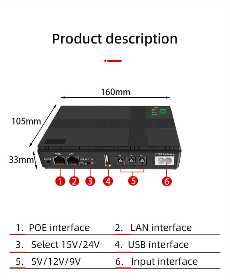 Mini DC UPS Uninterruptible Power Backup Supplies 18W 24W 36W Port 5V 9V 12V Poe USB 18000mAh Lithium LiFePO4 Battery Smart WiFi Router Modem Camera Mini UPS