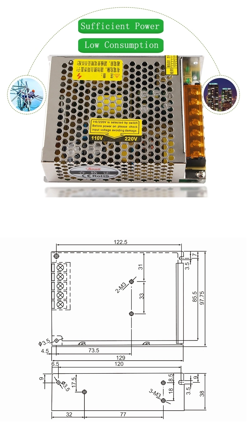 Smun T-30B 30W 5V12V-12V Triple Output Switching Power Supply SMPS