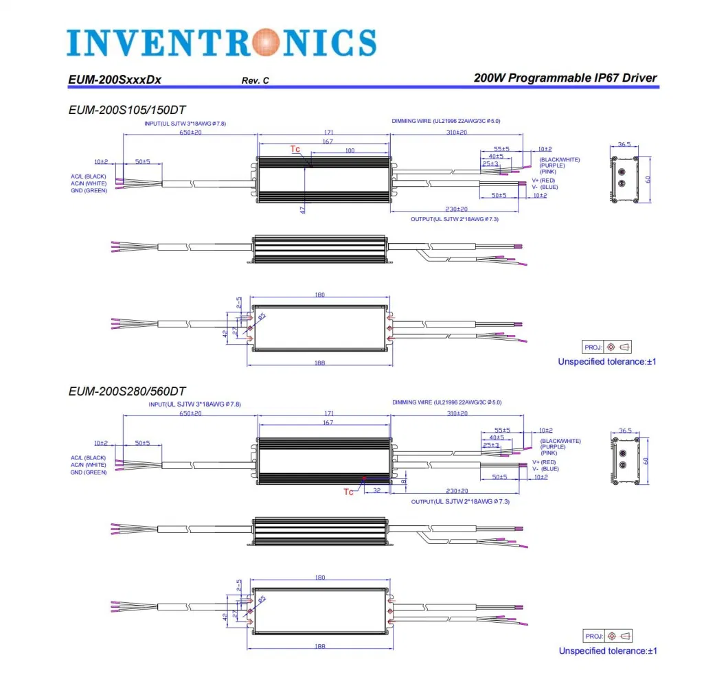 Inventronics 200 Watts 200W IP67 External LED Driver for Street Lights LED Power Supply