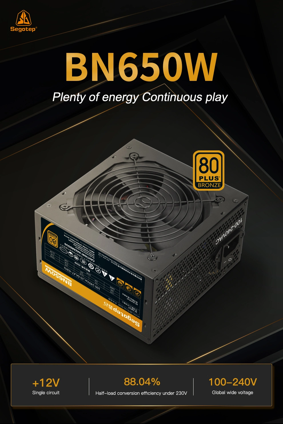 Segotep Bn650W 750W 80plus Bronze PSU 110V-260V Non Modular ATX Switching PC Power Supply for Gaming Computer AMD Intel