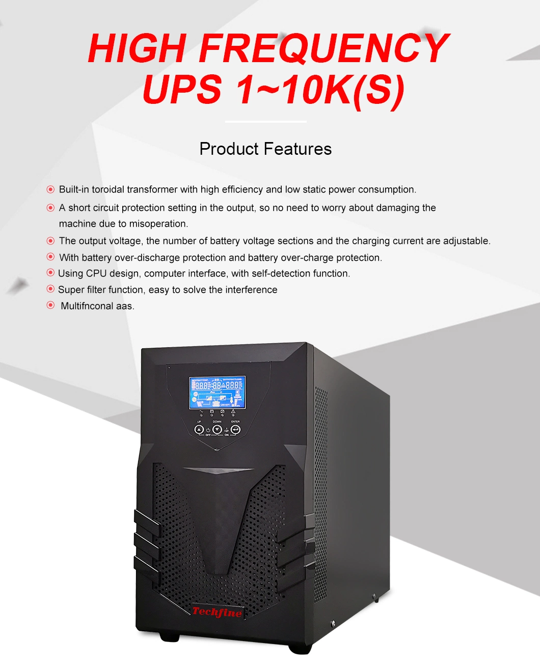 Techfine Rack UPS Power Supply 10000va Double Conversion Online Uninterruptible Power Supply External Storage