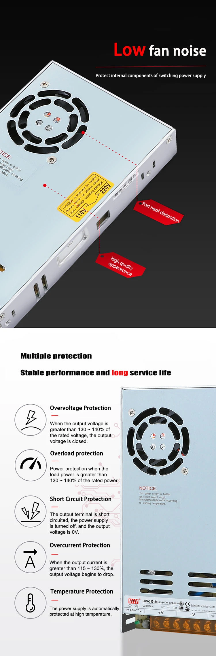 Lrs-350-24 24V LED Switching Power Supply Lrs-350 SMPS 24V 350W Original AC to DC Ultra Thin CCTV System LED Strip 3D Printer