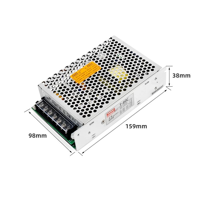 T-60d 5V 12V 24V 60W Strip Switching Power Supply with Fan AC220V to DC12V Power Adapter for LED Monitoring Equipment