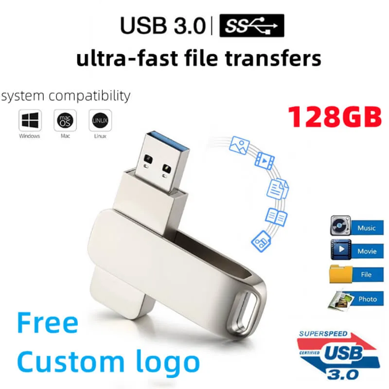 Super Speed Rotate 360 Degrees Metal USB Flash Drive 3.0 16GB~128GB