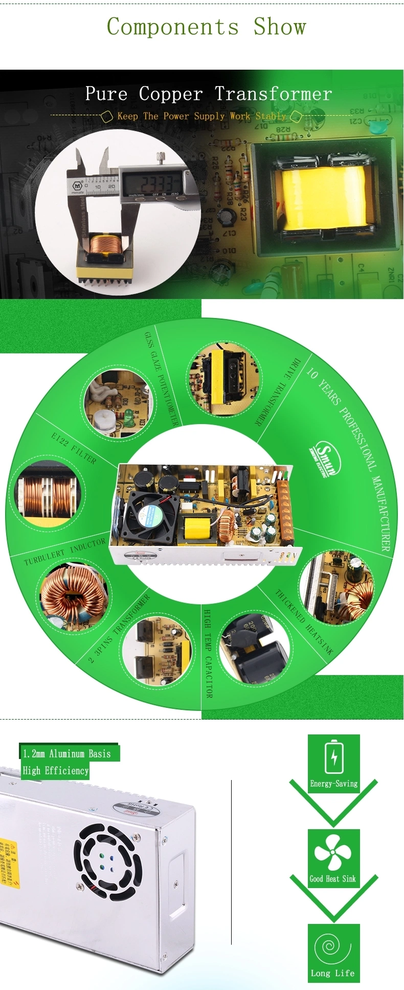 Smun S-320-12 12V 25A AC-DC SMPS with DC Cooling Fan