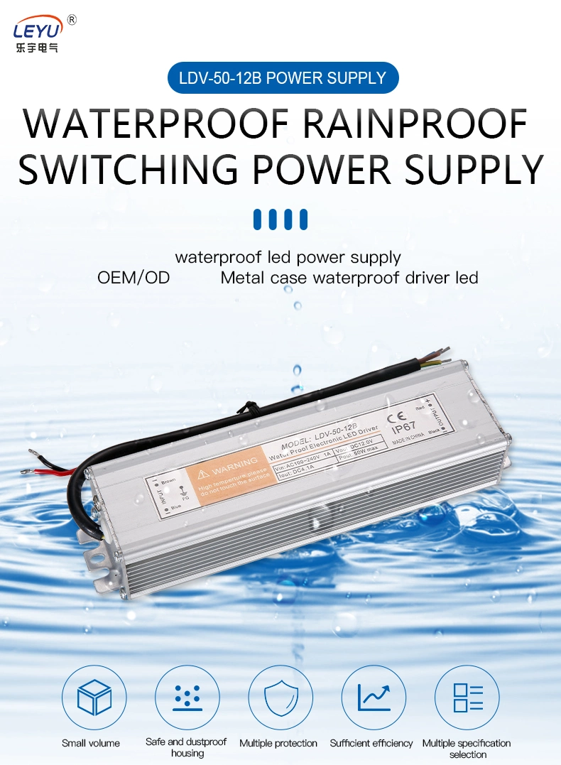 IP67 50W 12V 24V DC LED Driver Constant Voltage Waterproof Switching Power Supply