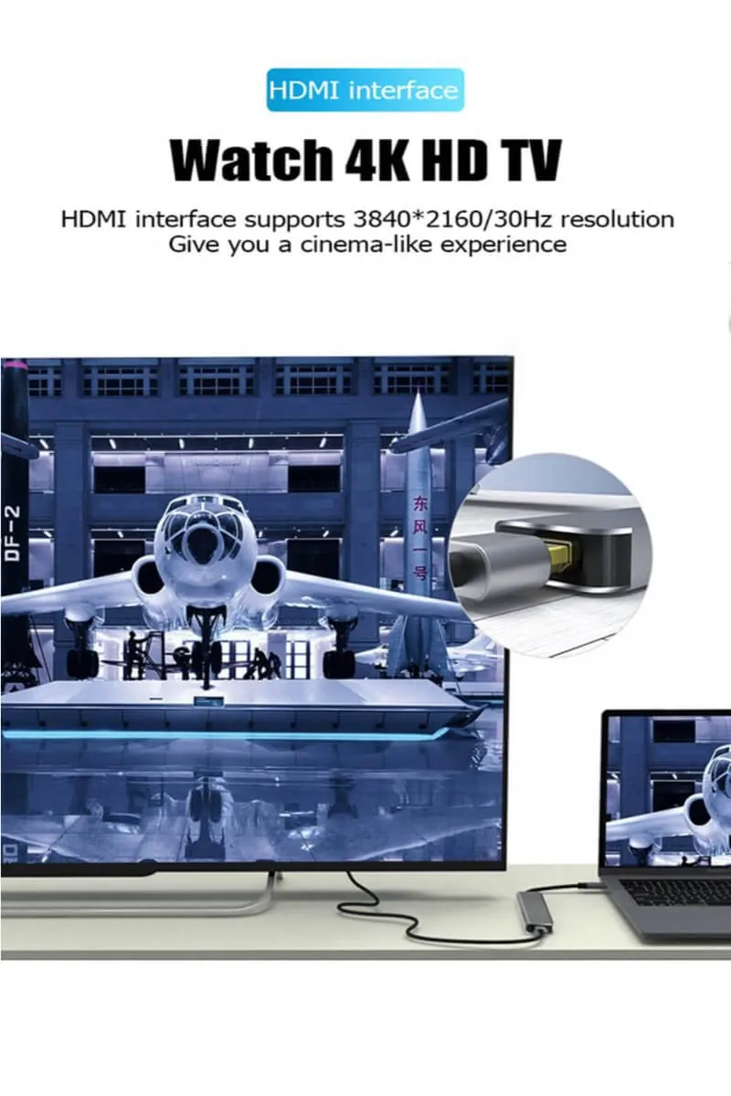 6-in-1 USB-C Docking Station with HDTV/TF/SD/USB3.0/Pd Charging Port Multiport Adapter