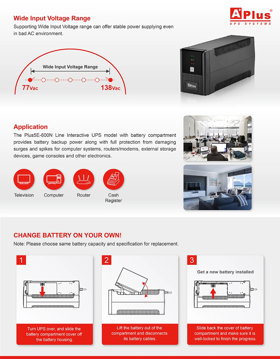 UPS Battery Backup Power Supply for 600va Offline UPS