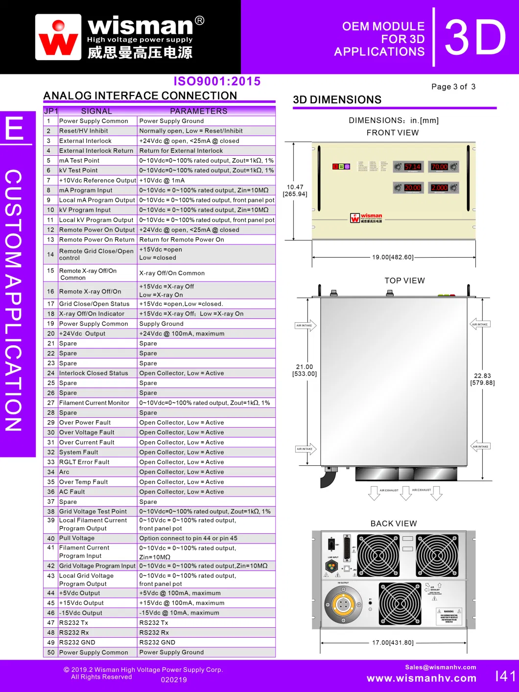 3D Series Application Specific High Voltage Power Supply,Used for Metal 3D printer