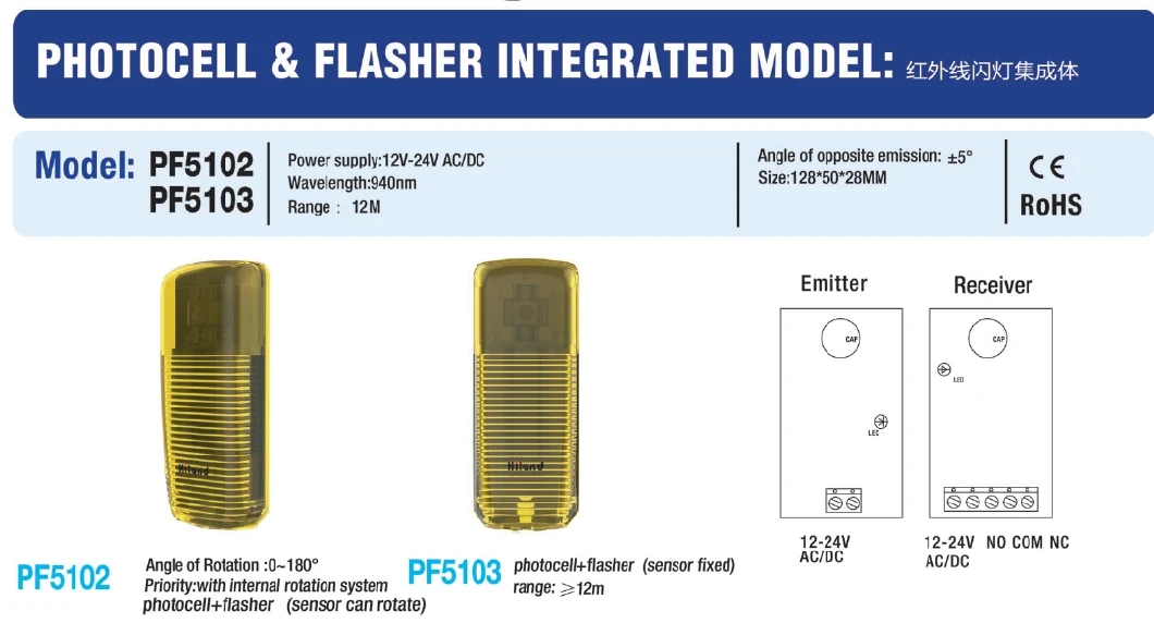 Flasher Integrated Model PF5102 with 12-24V AC/DC Power Supply for Sliding Gates