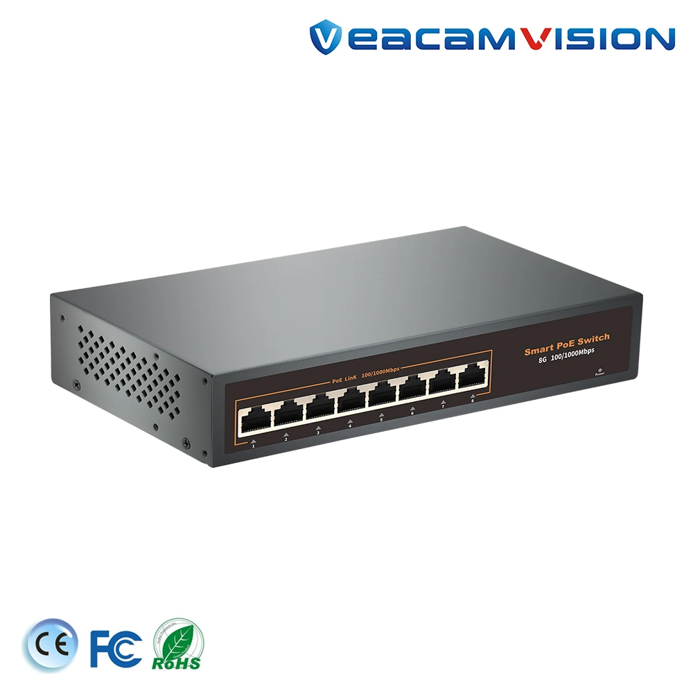 8-Port Gigabit Poe Switch Power Supply for IP Security Cameras and Nvrs