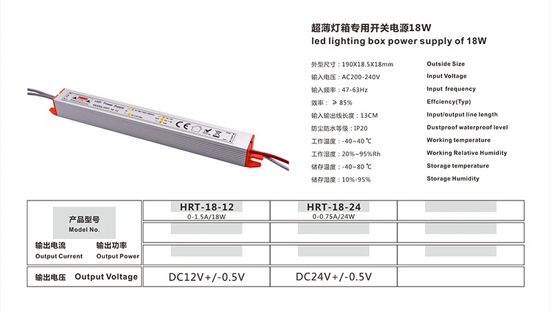 12V 1.5A 18W Output Ultrathin Lightbox LED Strip Power Supply