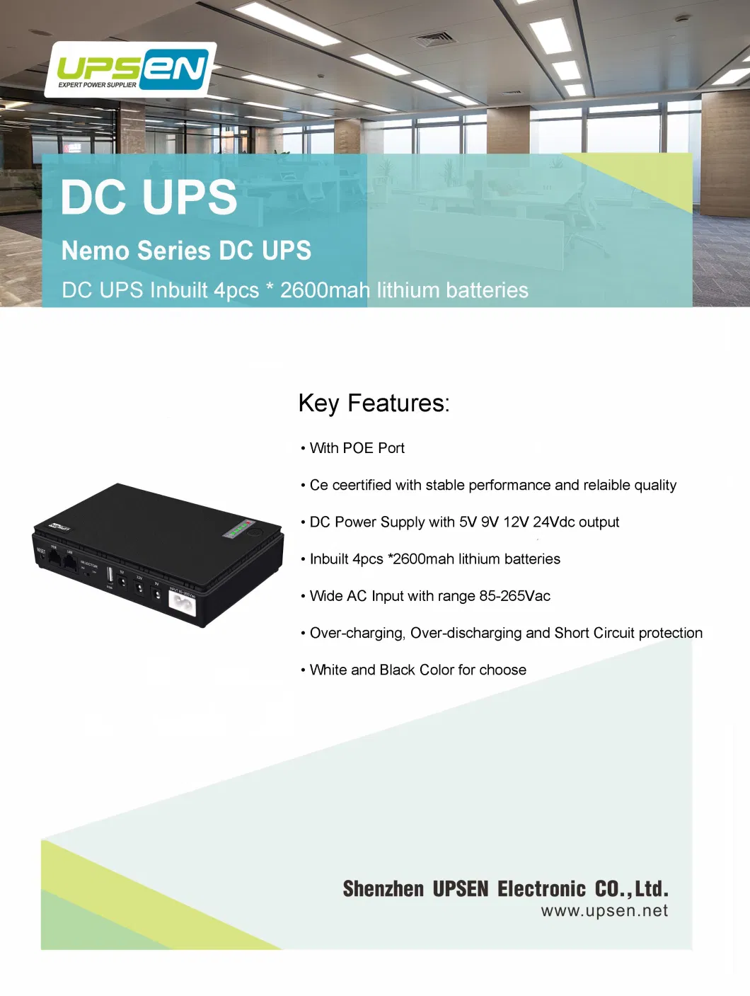 5V 9V 12V 24V Mini DC UPS for Routers Cameras with Poe Port 18W Inbuilt 4PCS*2600mAh Lithium Batteries