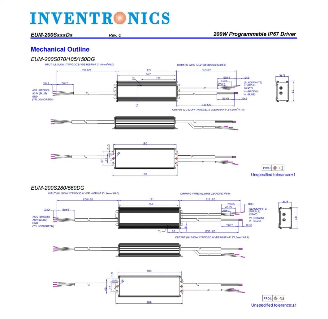 Inventronics 200 Watts 200W IP67 External LED Driver for Street Lights LED Power Supply