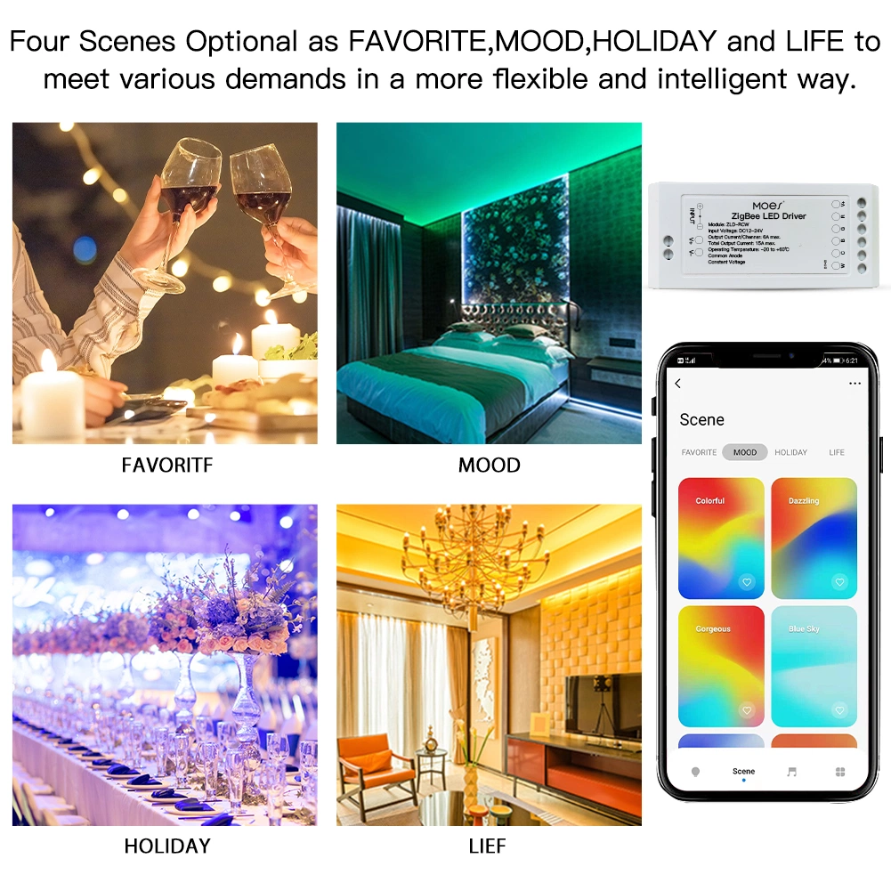 Zigbee RGB CCT LED Strip Light Controller Flexible Dimmer Driver Module Smart Life Wireless Remote Control with Tuya Conbee Alexa Echo Smartthing Gateway