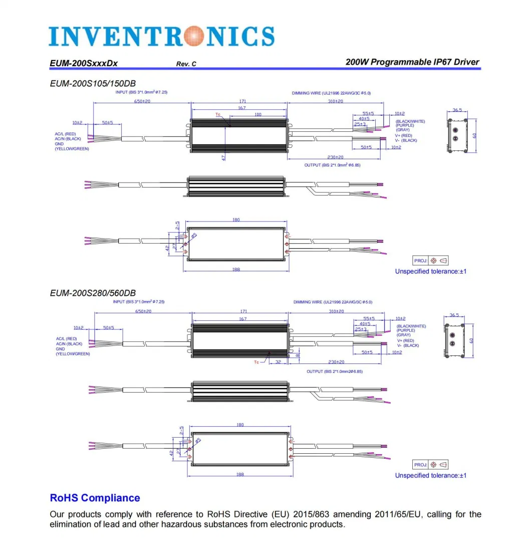 Inventronics 200 Watts 200W IP67 External LED Driver for Street Lights LED Power Supply