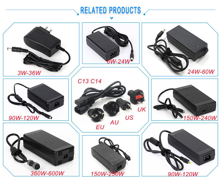 Basic Customization 5V 6V 9V 12V 15V 19V 24V 36V 1A 2A 3A 4A 5A 6A 8A 10A 24W 60W AC/DC Charger/Switching Power Adapter/Power Supply for Laptop/Medical/LED/CCTV