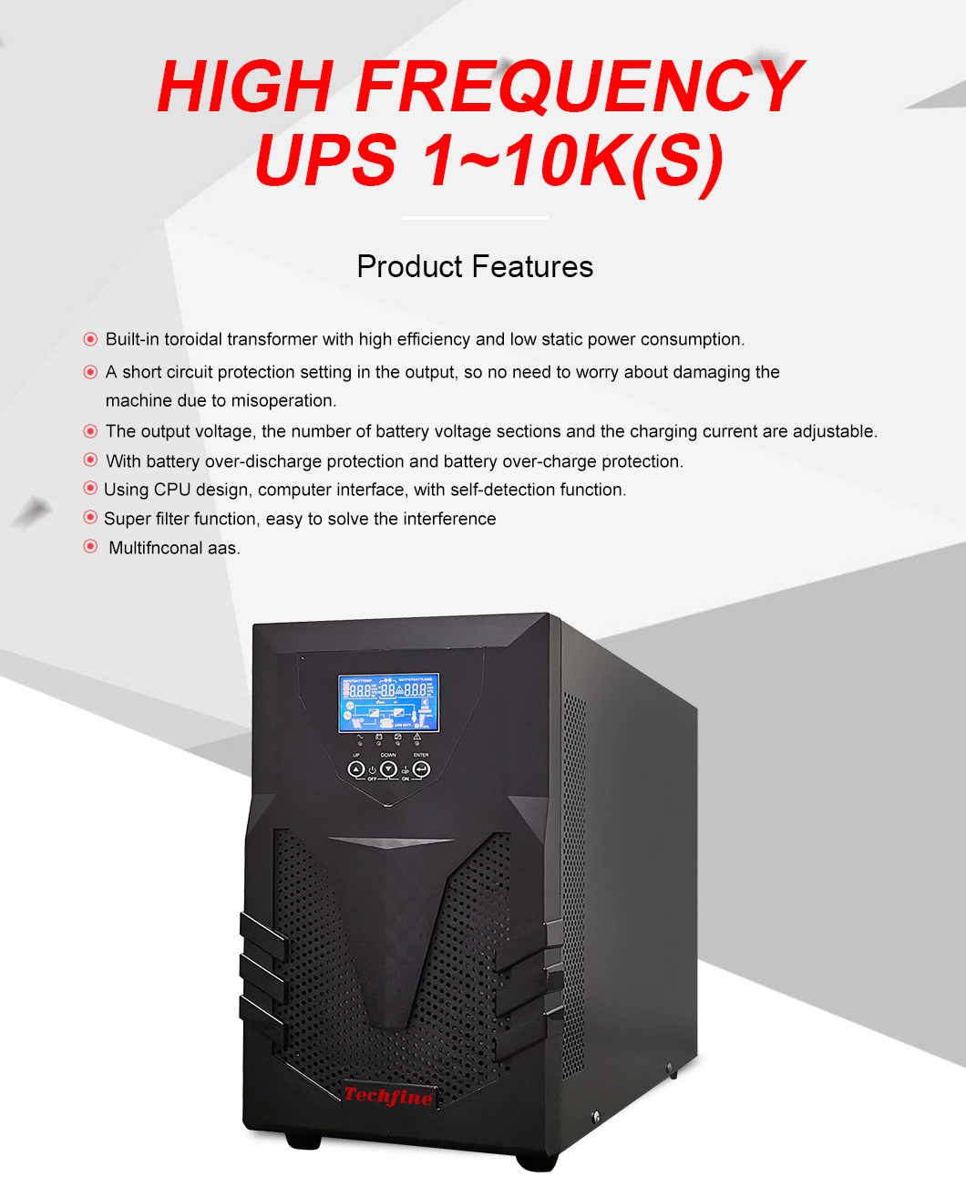 Techfine Power Supply Line Interactive High Frequency UPS 3kVA Online UPS Power Supply
