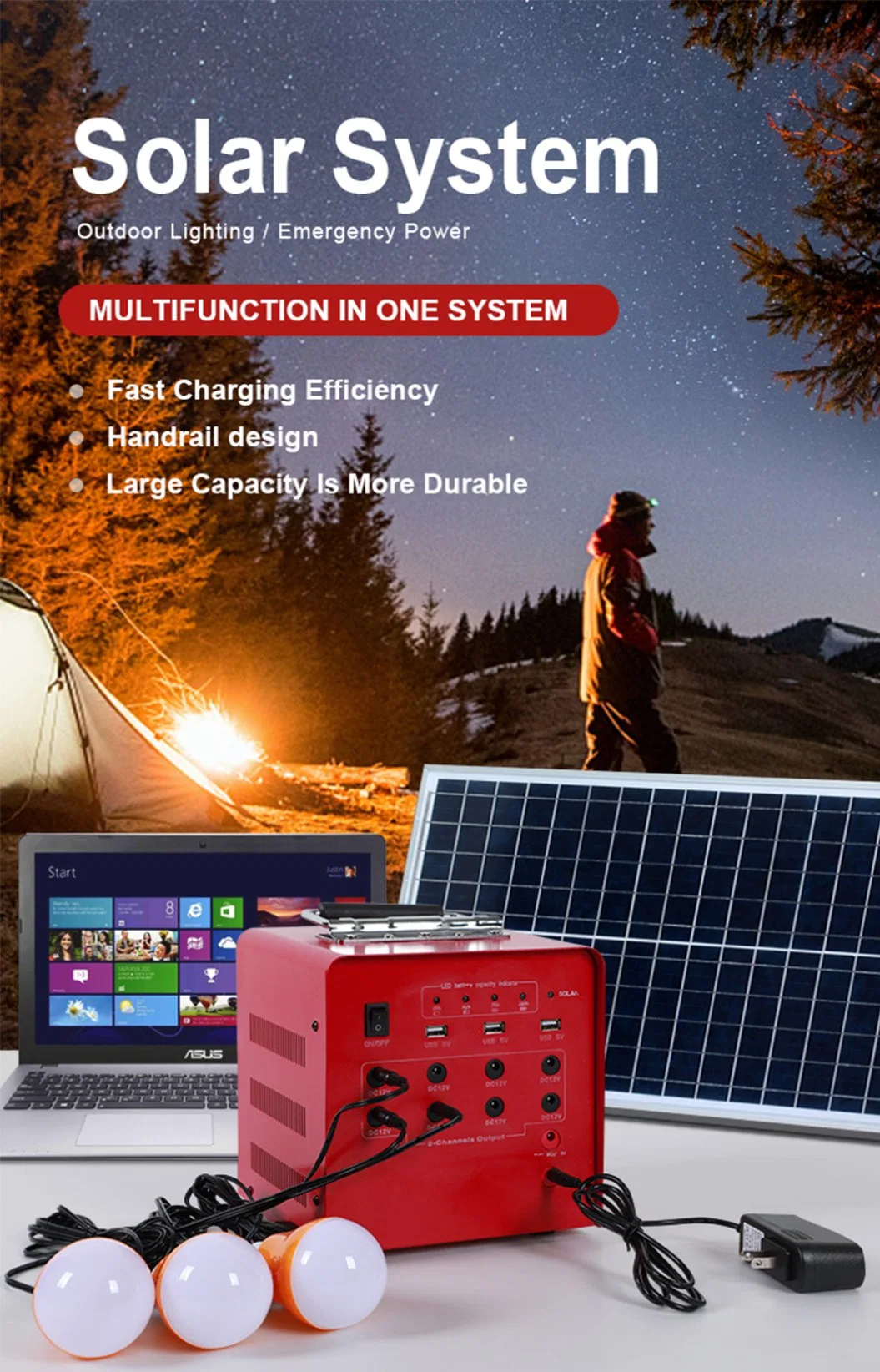 Portable Portable Outdoor Battery 12V 50W Large Emergency Energy Storage Power Supply Solar Backup Power Box