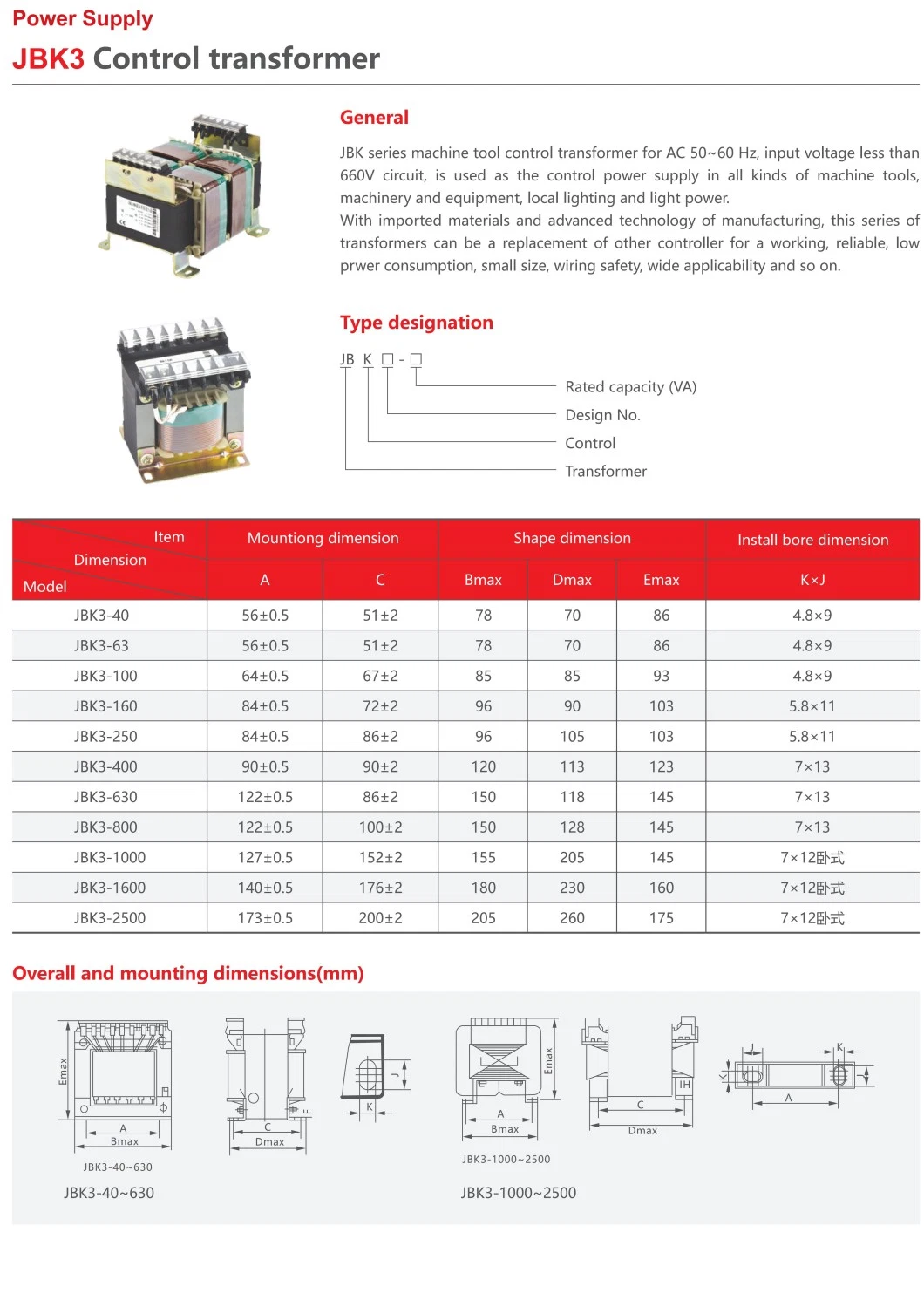 China Factory 380V Single Phase Input 24V Output Machine Tool Control Transformer