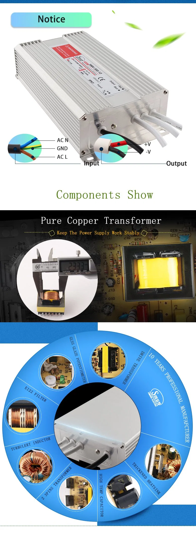 300W 48V 6.3A Constant Voltage Switching Mode Power Supply SMPS