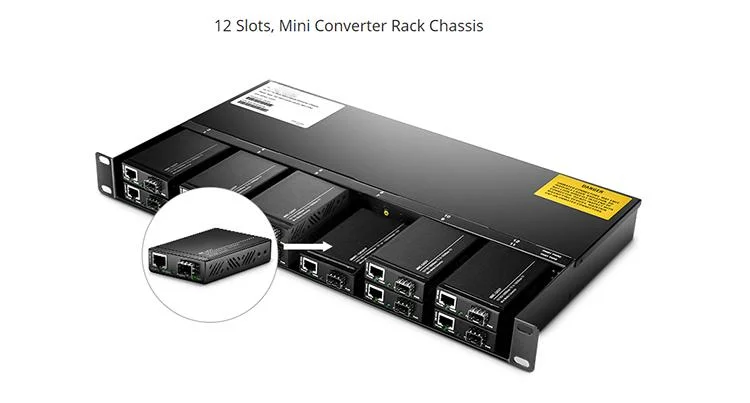 1u Rack Mount 12 Slots 10/100m and 10/100/1000m Chassis Mini Media Converter