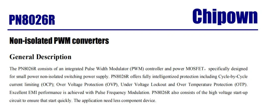 PN8026R AC-DC Non-Isolated PWM SMPS Converter IC
