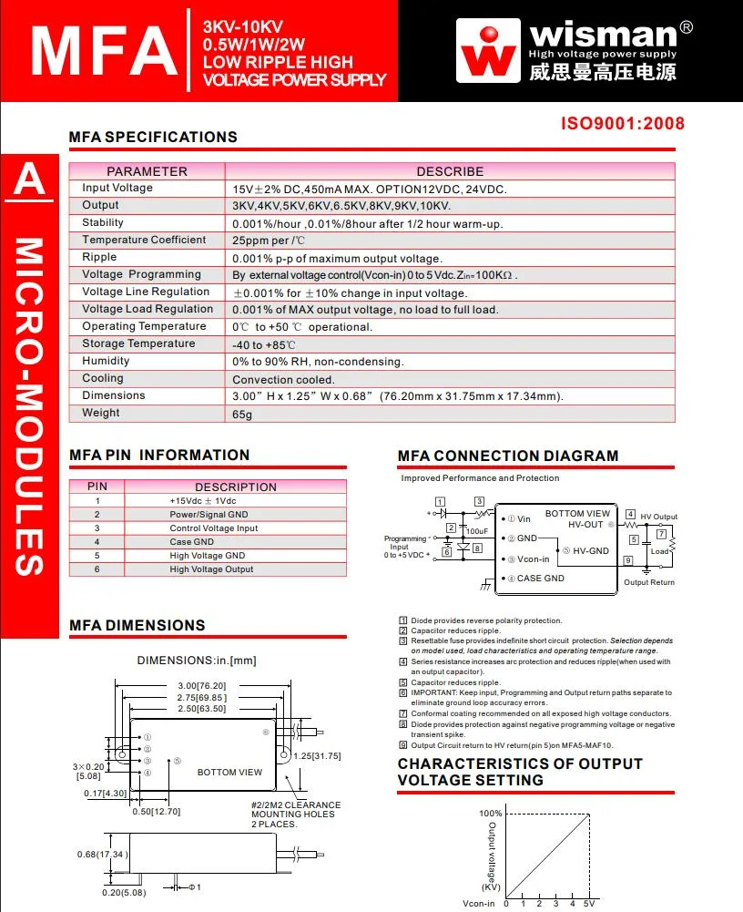 Wisman MFA Series High Quality Voltage Power Supply for Gamma Cameras