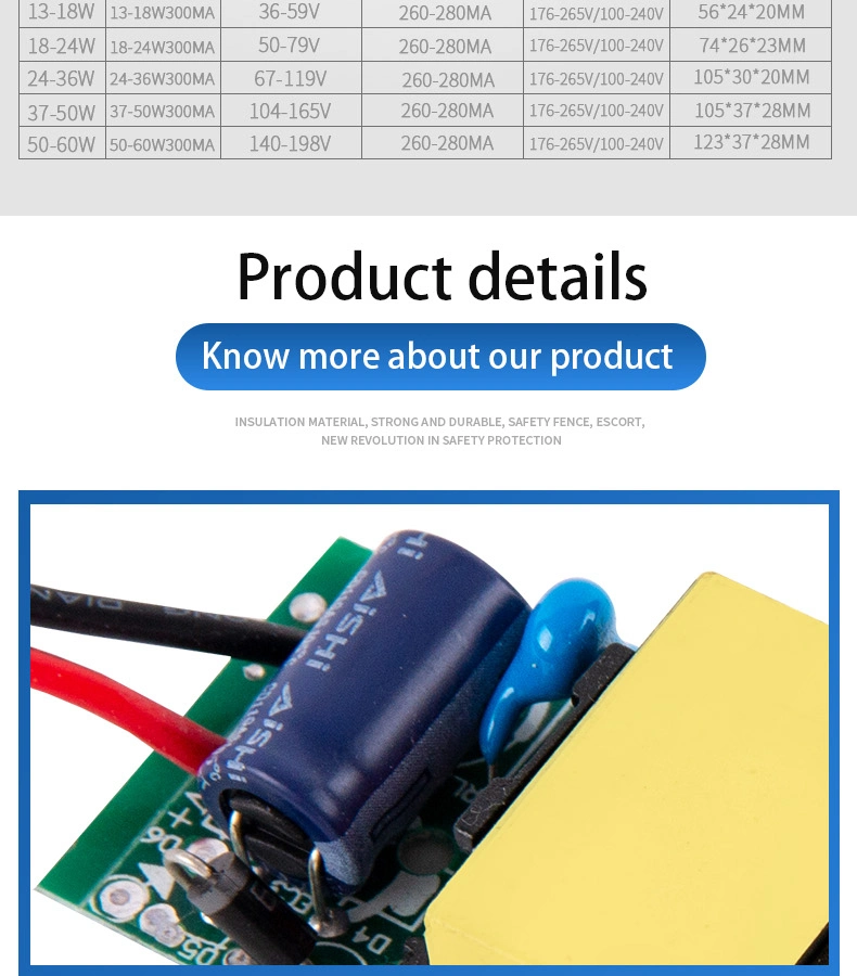 OEM LED 4-7W/8-12W/13-18W/18-24W/24-36W/37-50W/50-60W Driver Power Supply