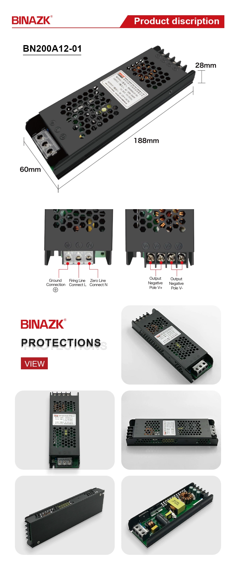 Bina 12V 100W 200W LED Switching Driver Power Supply for LED Strip Lighting