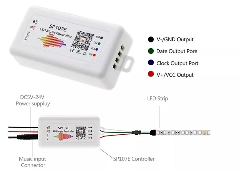 Smart Addressable Digital RGB LED Strip LED Pixel Light Music Controller Sp107e