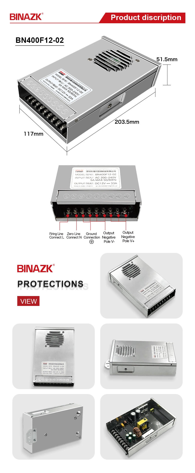 Bina AC DC Outdoor Rainproof 12V 400W LED Power Supply SMPS