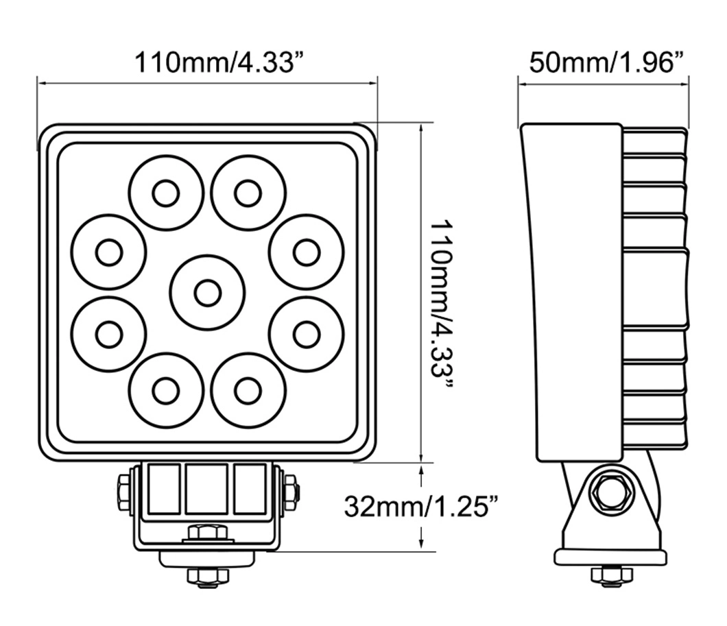 4.3inch 12V 24V 27W SMD LED Square Heavy Heavy Car Auto Excavator Mining Industrial LED Work Lamp with Spot Flood Beam