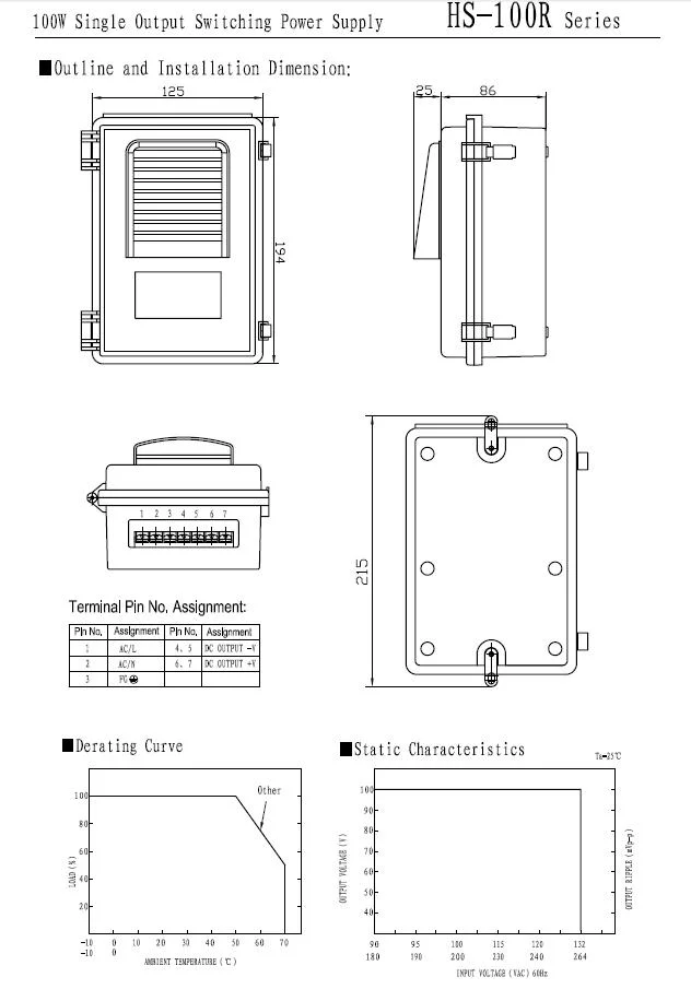 HS-100r Single Output Switching Power Supply Rainproof Power Supply SMPS 100W 12VDC